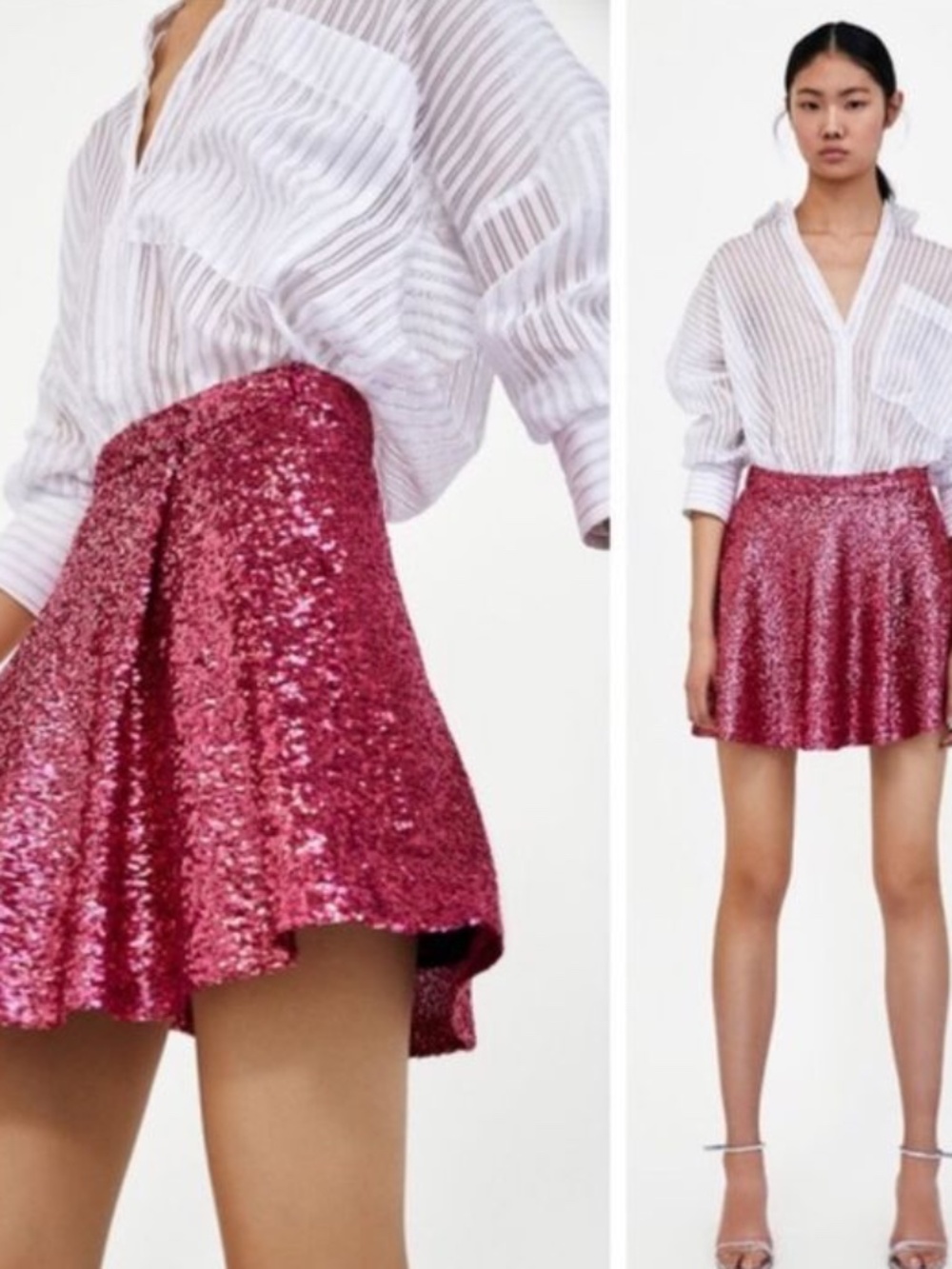 EUC Zara Basic Pink Sequin Skater Mini Skirt Size Small
